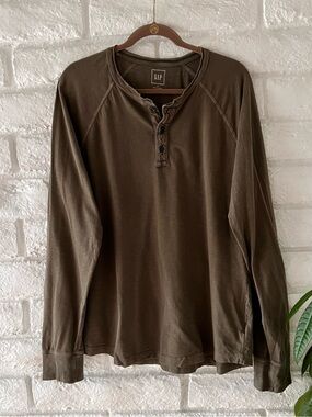GAP Olive-Brown Long Sleeve Henley Shirt